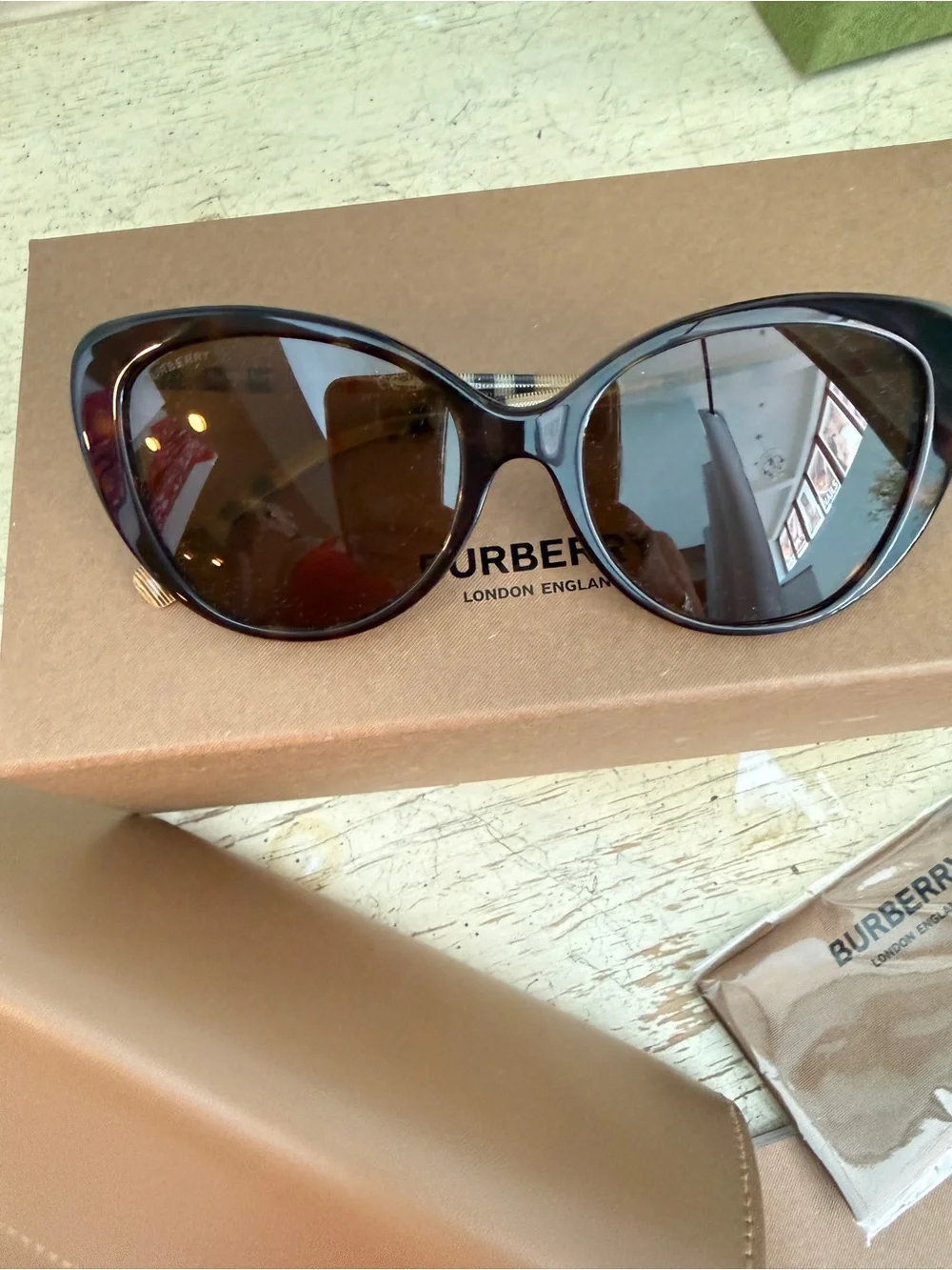 Burberry Black Cat-Eye Sunglasses with Brown Lenses